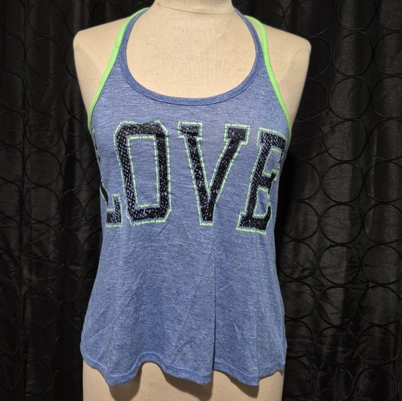 Blue Tank Top with LOVE Graphic - Picture 1 of 5